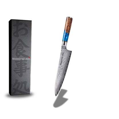 Set de 7 couteaux japonais Monsieur Aki – Kyoto - Acier Damas