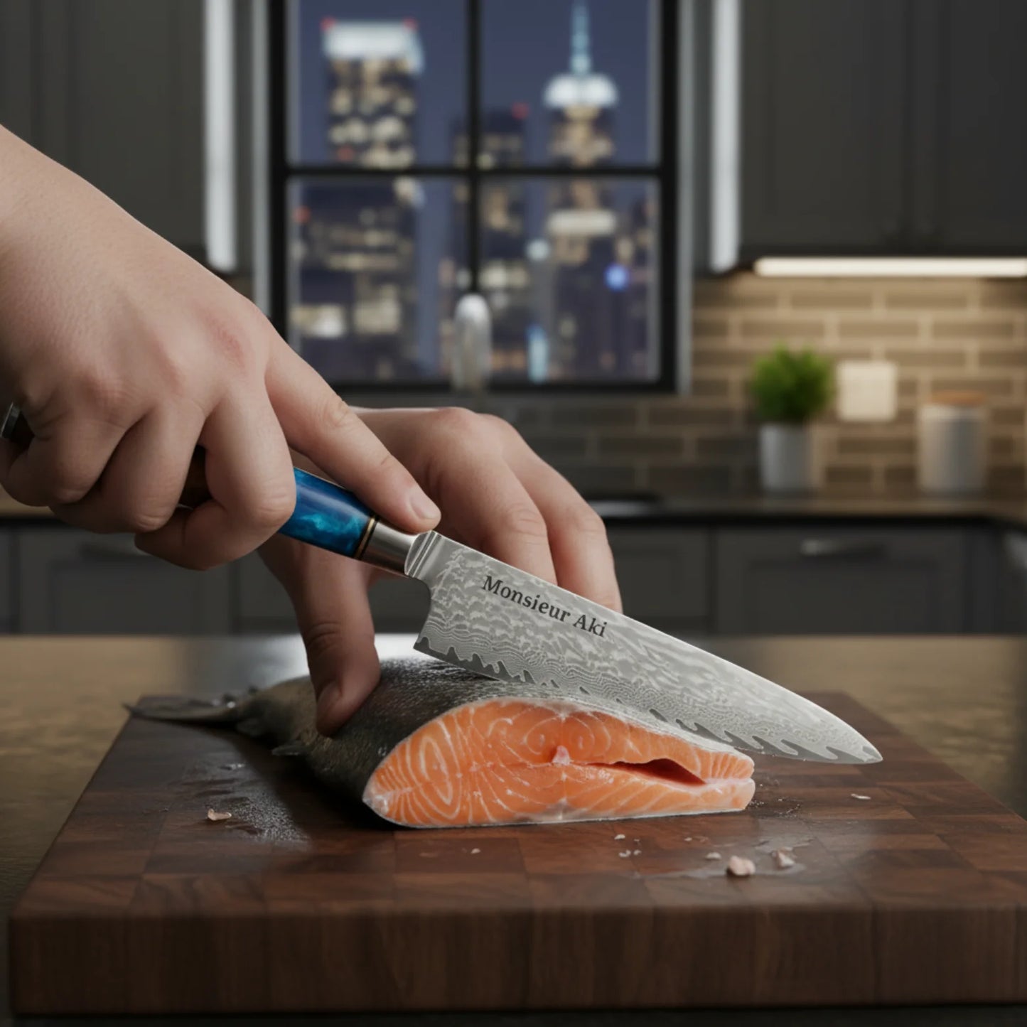 Set de 3 couteaux japonais Monsieur Aki – Kyoto – Acier Damas